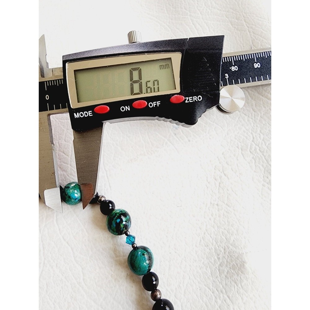 Vintage Sterling Graduated Beaded CHRYSOCOLLA ONYX Necklace - Picture 7 of 10